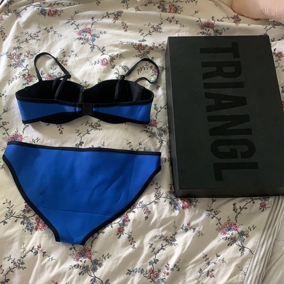 Triangle yellow & blue color block bikini - Picture 2 of 4